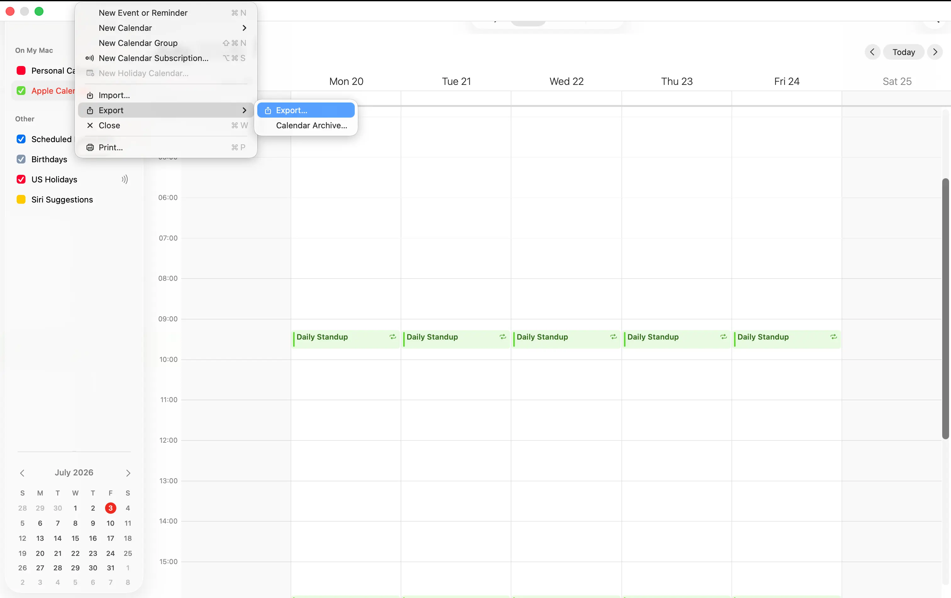 Esporta il calendario in un file ICS dal menu File