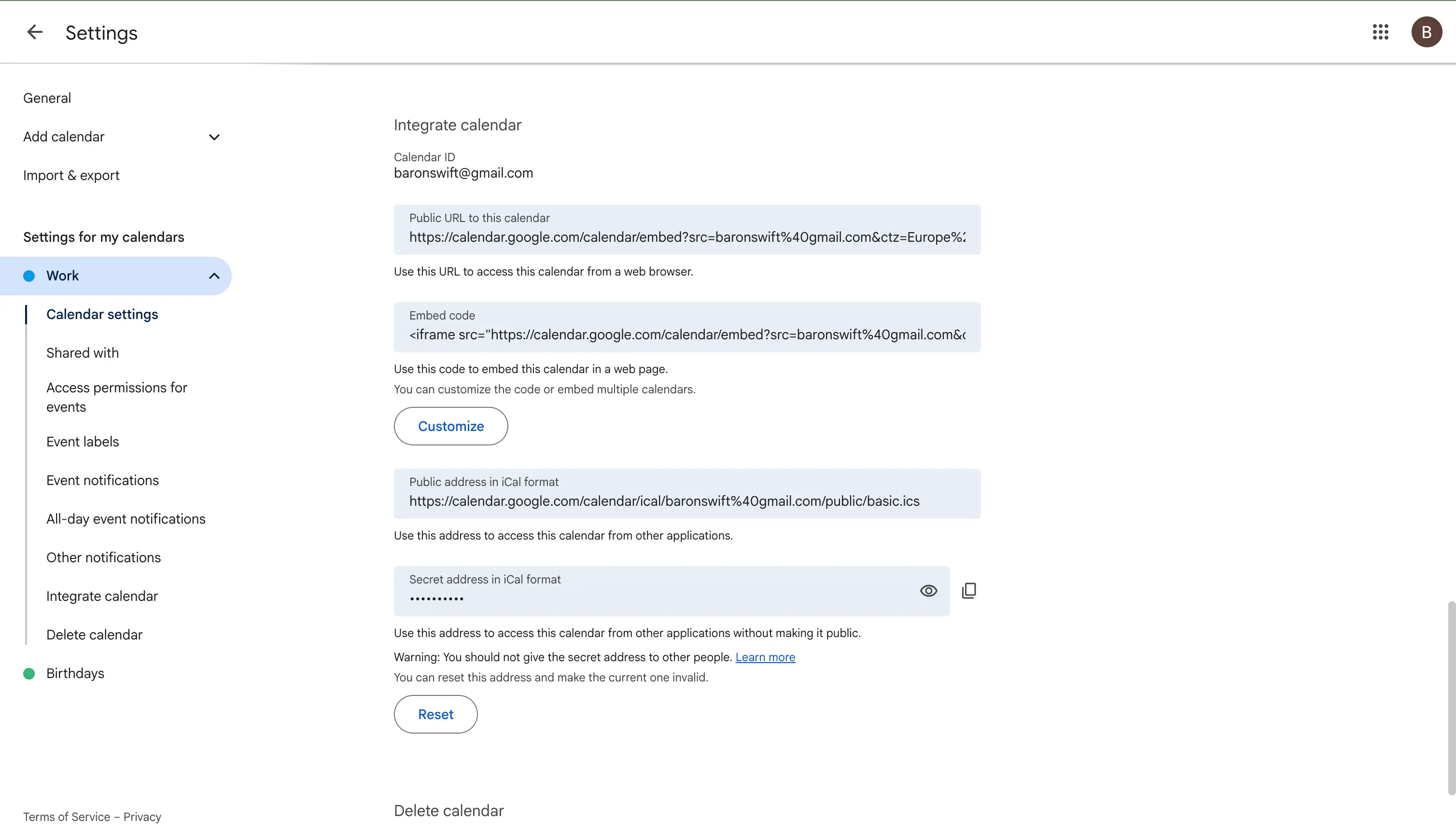 Öffentliche URL und iCal-Link in den Einstellungen Kalender integrieren von Google Kalender