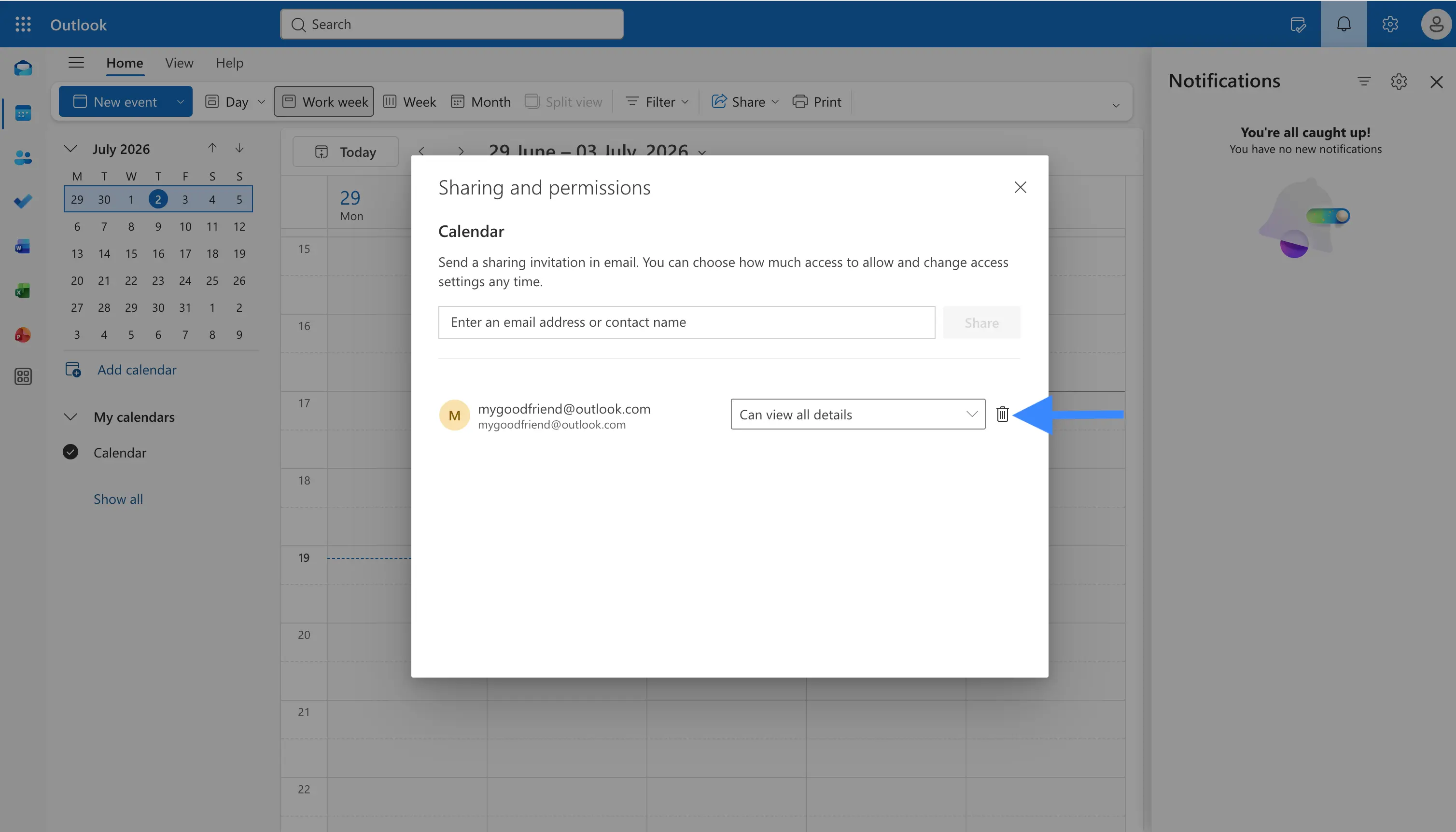 Quitar a una persona para dejar de compartir un calendario de Outlook