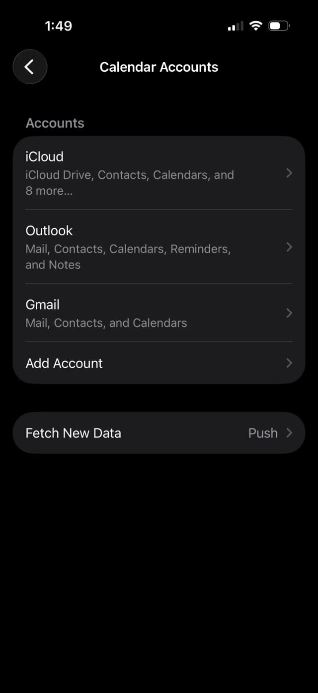 Kalender-Accounts in den iPhone-Einstellungen öffnen