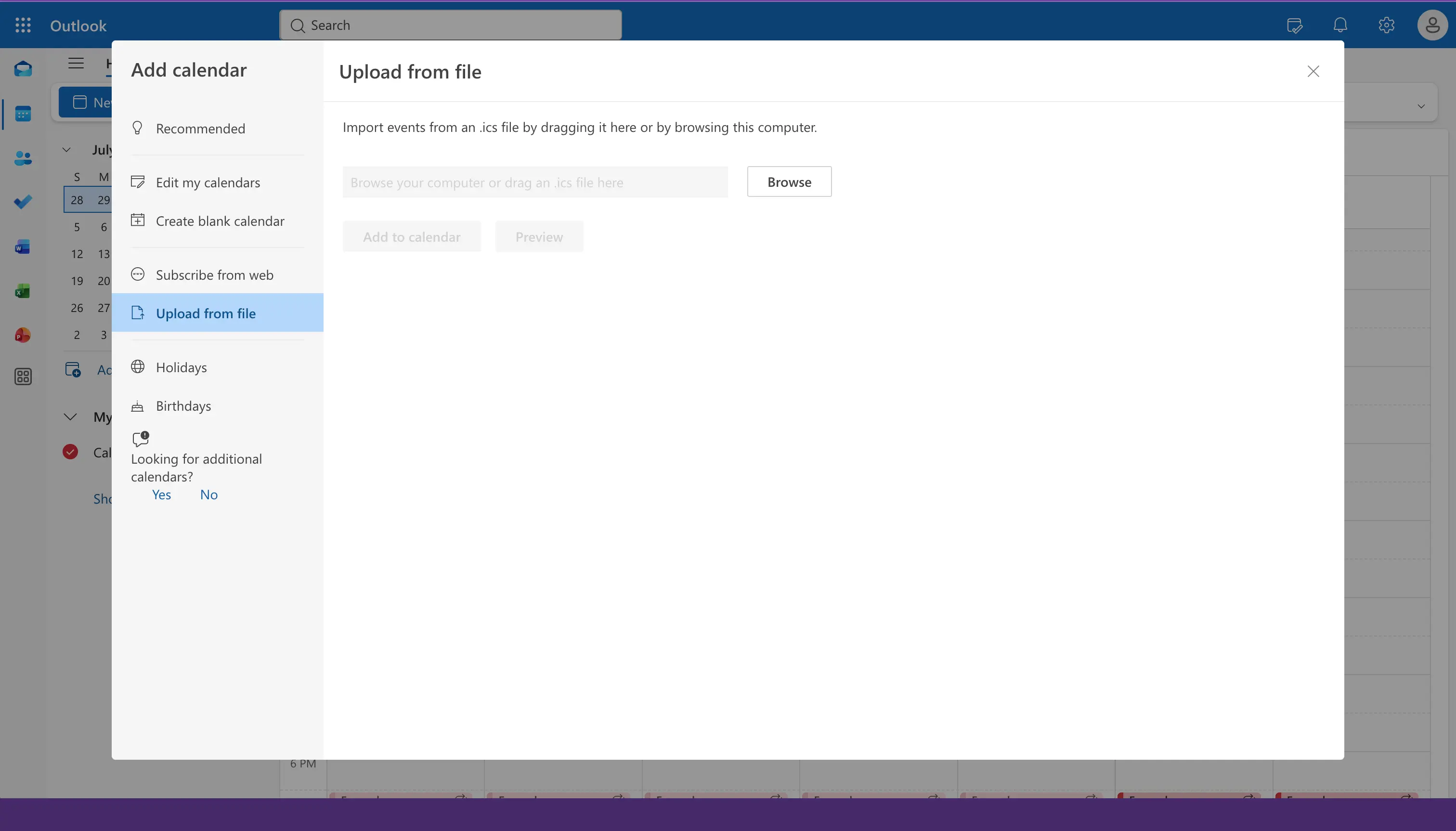 Eine ICS-Datei in Outlook hochladen