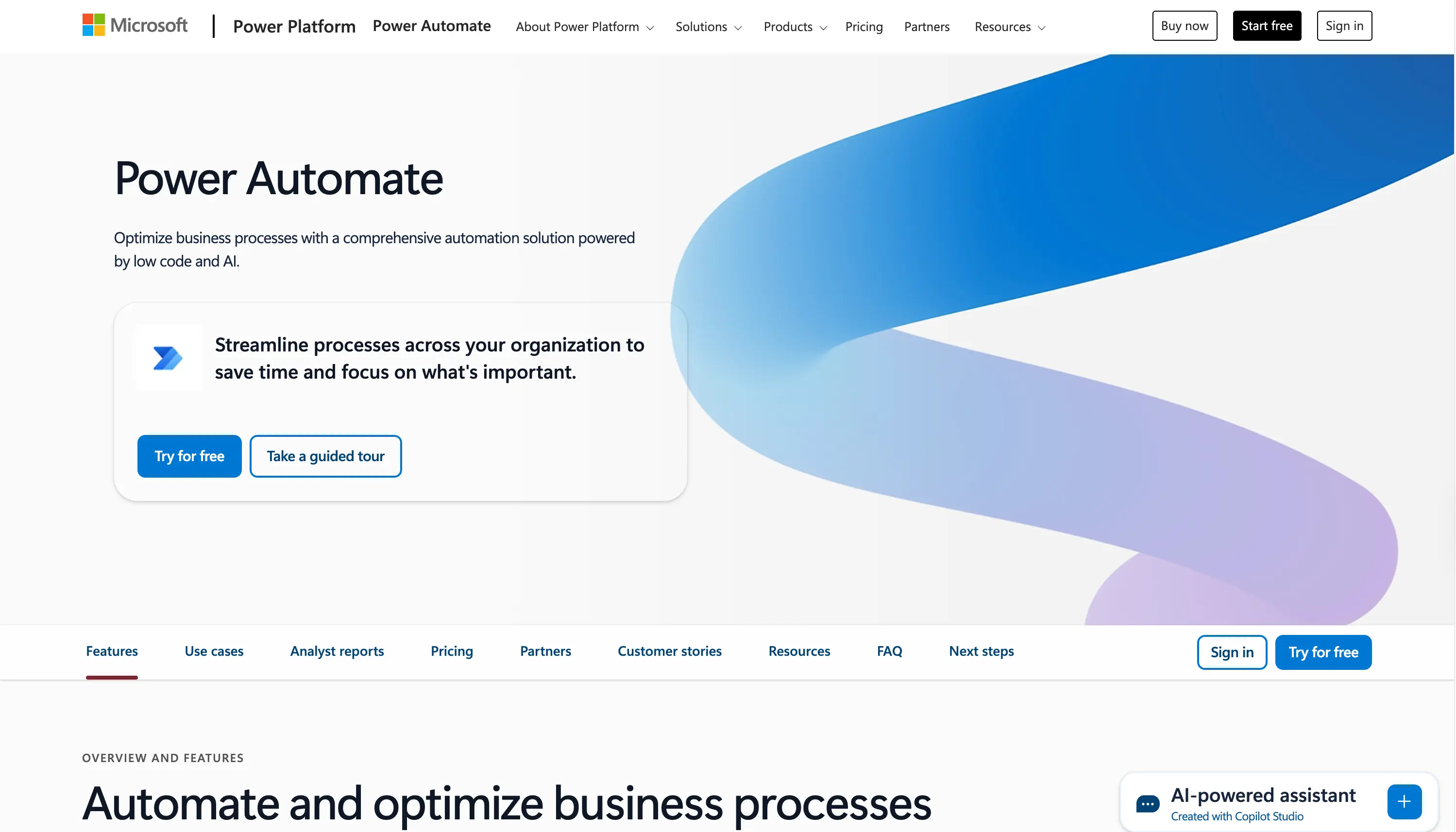 Power Automate Landing Page