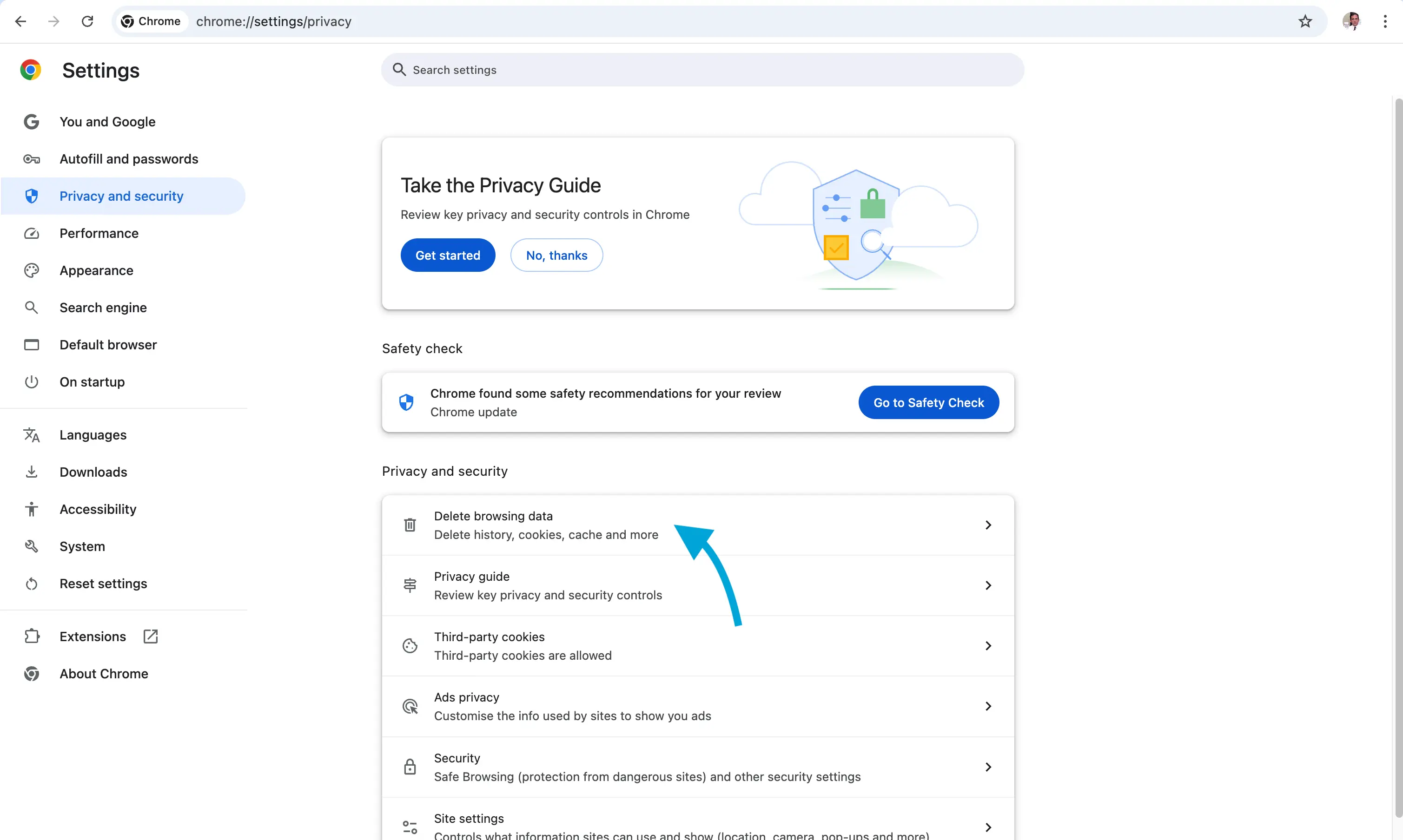 Click Delete Browsing Data