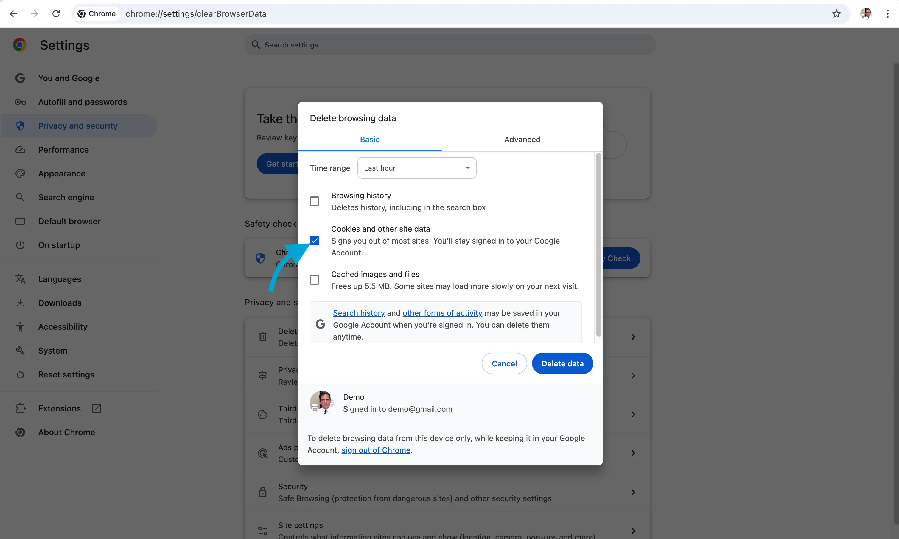 select “Cached images and files”
