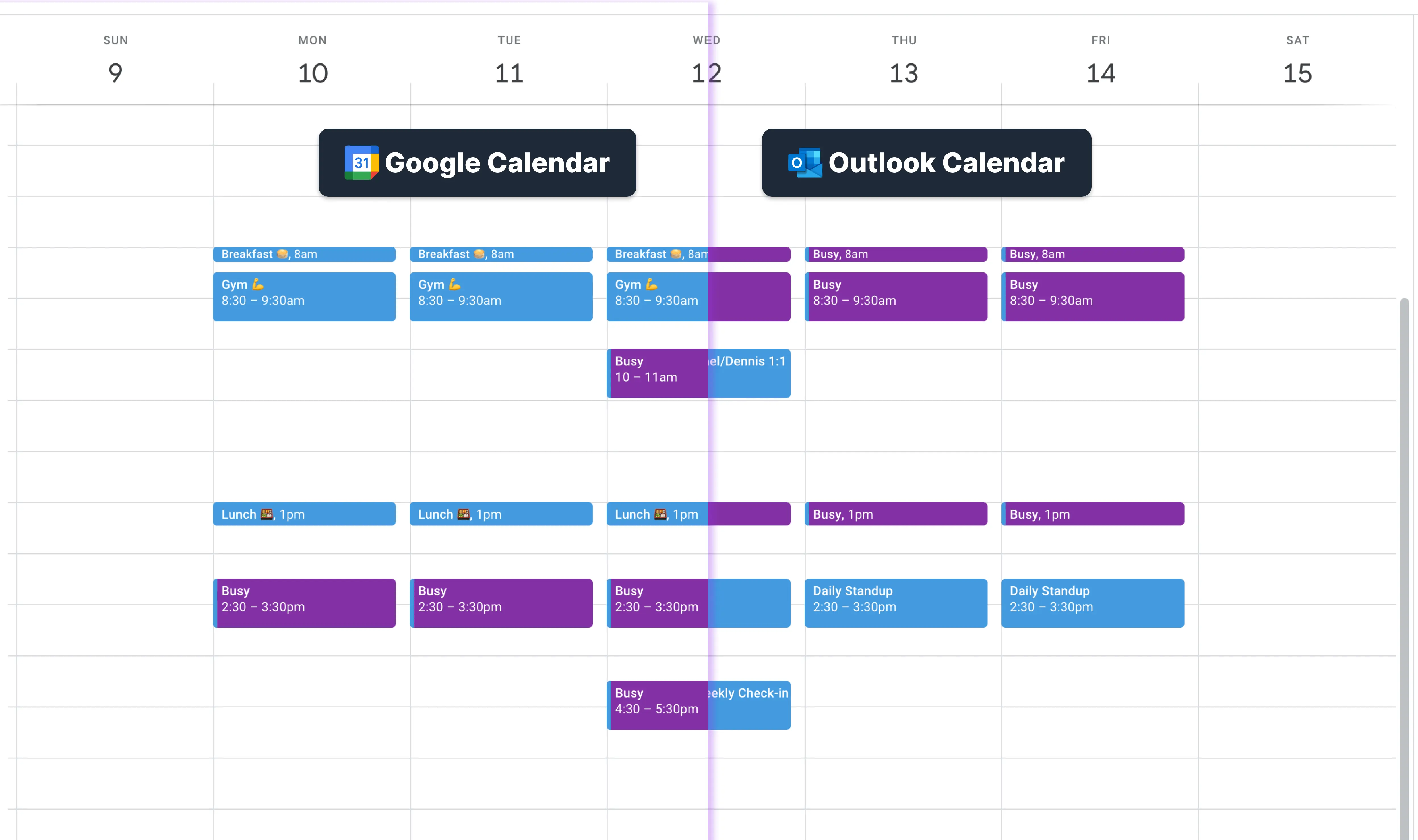 OneCal - Outlook and Google Calendar are synced