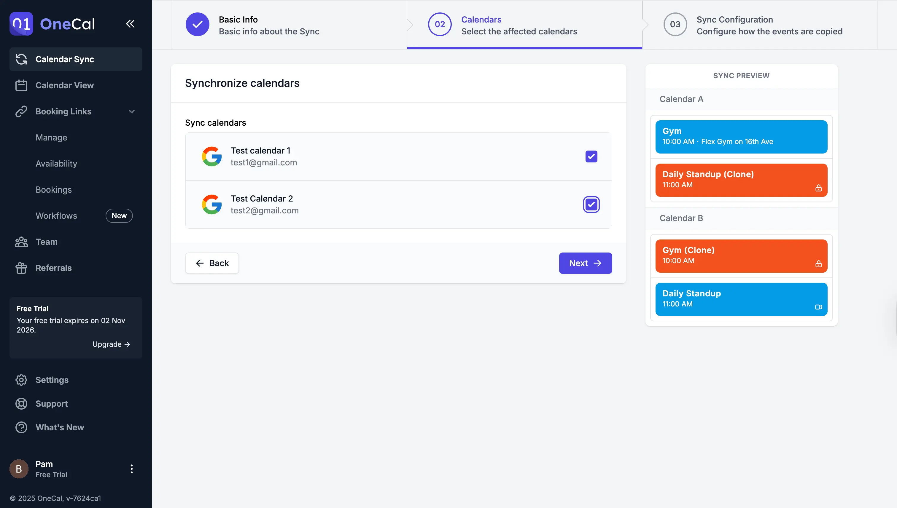 OneCal - Select Calendars to Sync UI