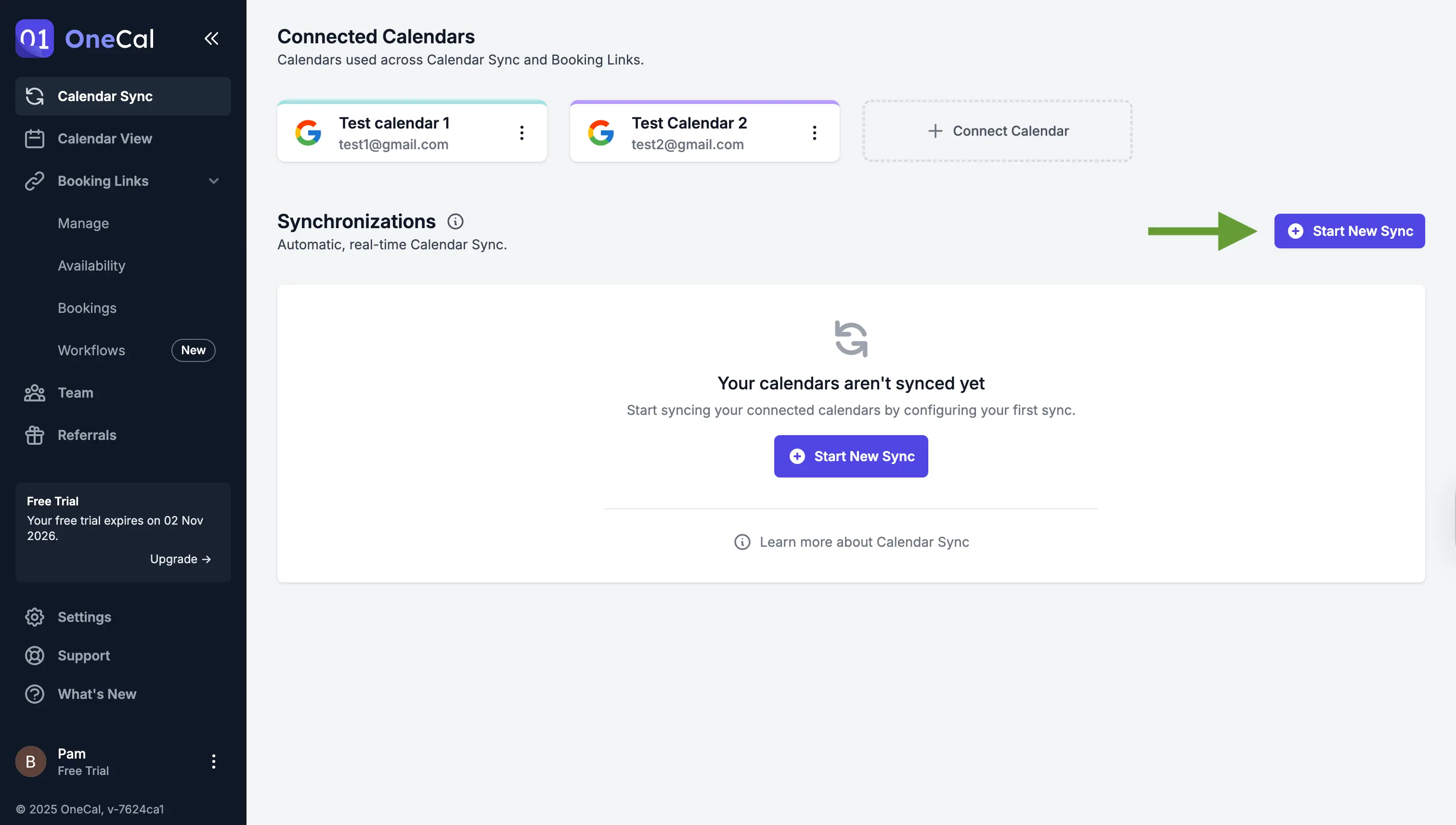 OneCal - Start new sync UI
