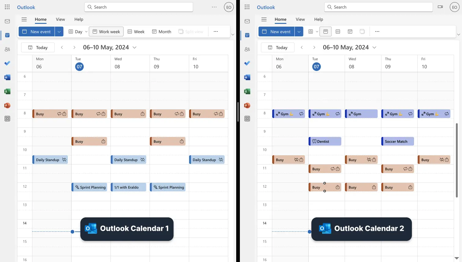 OneCal - Due calendari di Outlook sono sincronizzati