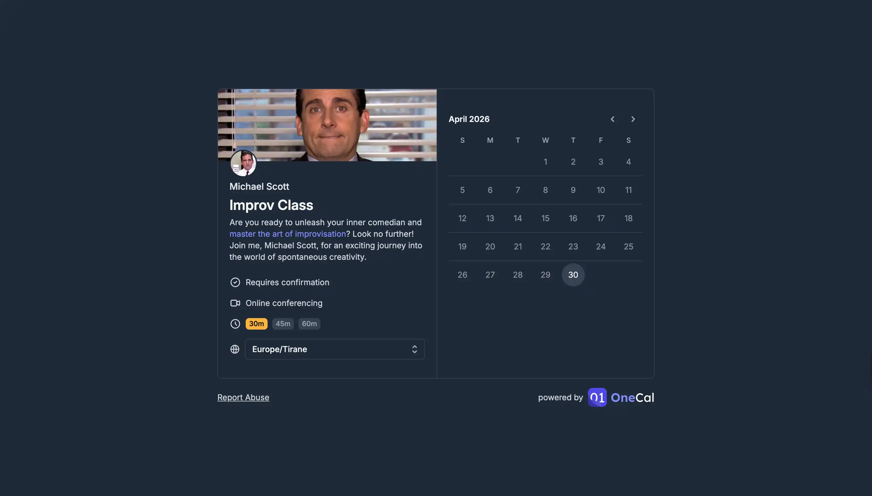 OneCal Scheduling Link Example